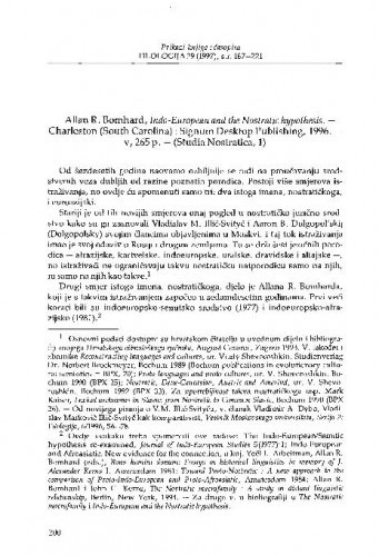 Bomhard, Allan R.: Indo-European and the Nostratic hypothesis (Studia Nostratica), 1). Charleston, 1996. / Alemko Gluhak