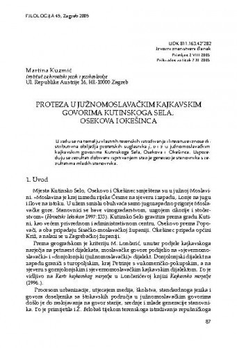 Proteza u južnomoslavačkim kajkavskim govorima Kutinskoga Sela, Osekova i Okešinca / Martina Kuzmić