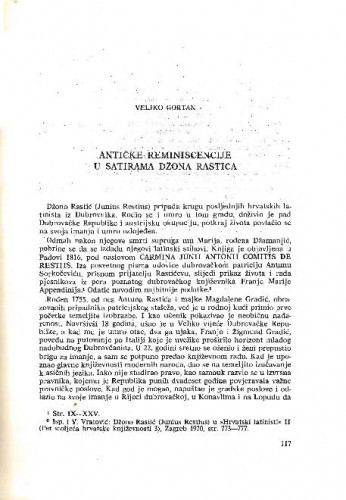 Antičke reminiscencije u satirama Džona Rastića / Veljko Gortan