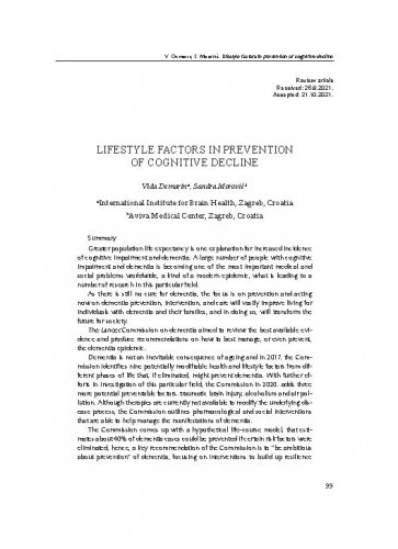 Lifestyle factors in prevention of cognitive decline / Vida Demarin, Sandra Morović
