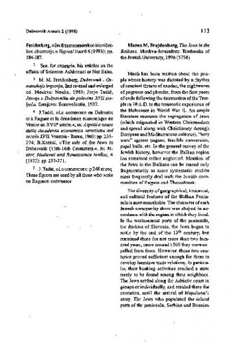 Frejdenberg, Maren M.: The Jews in the Balkans, Moskva ; Jeruzalem, 1996. (5756) / Mihaela Vekarić