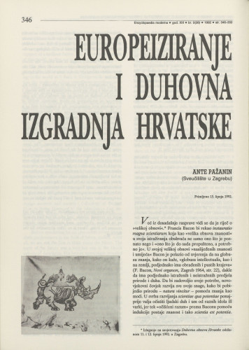 Europeiziranje i duhovna izgradnja Hrvatske / Ante Pažanin