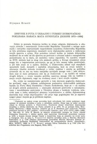 Dnevnik s puta u Ukajinu i Tursku dubrovačkog poklisara harača Mata Gundulića / Stjepan Krasić