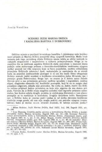 Scenski jezik Marina Držića i kazališna baština u Dubrovniku / Josip Vončina