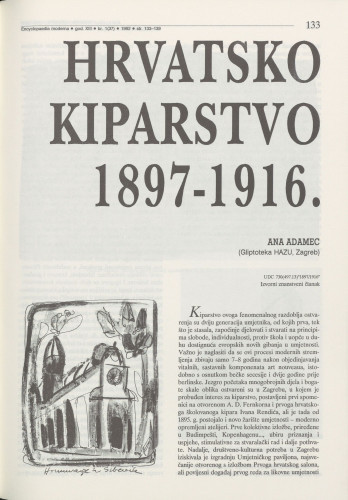 Hrvatsko kiparstvo : 1897-1916 / Ana Adamec