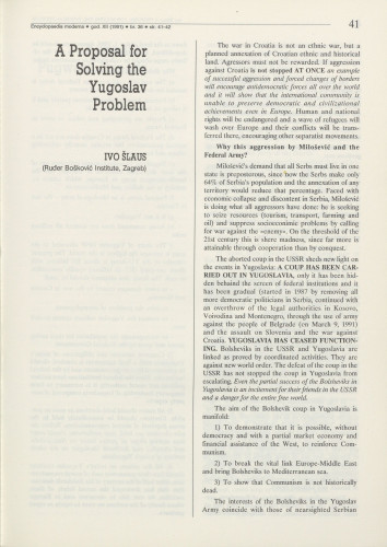 A proposal for solving the Yugoslav problem / Ivo Šlaus