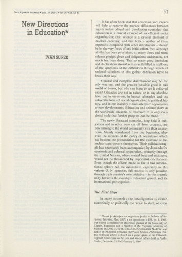 New directions in education / Ivan Supek
