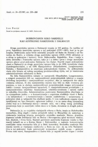 Dubrovčanin Niko Nardelli kao austrijski namjesnik u Dalmaciji / Ivo Perić