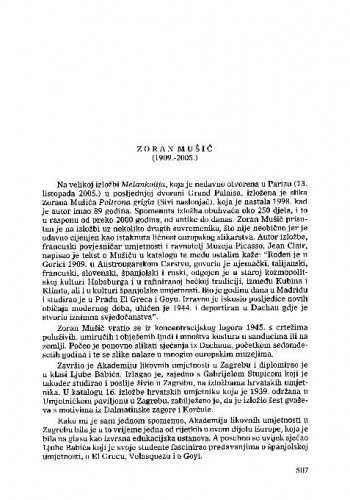 Zoran Mušič (1909.-2005.) : [nekrolog] / Vera Horvat Pintarić