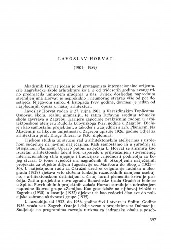Lavoslav Horvat (1901-1989) : [nekrolozi] / Velimir Neidhardt