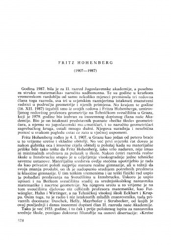 Fritz Hohenberg (1907-1987) : [nekrolozi] / Stanko Bilinski