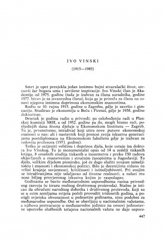 Ivo Vinski (1915-1985) : [nekrolozi] / Vladimir Stipetić