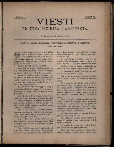 Kuća g. baruna Ljudevita Vranyczany-Dobrinovića u Zagrebu : arkitekta Otto v. Hoffer