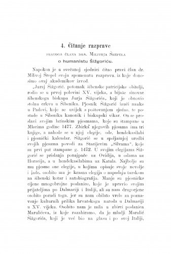 O humanistu Šižgoriću : [izvadak iz rasprave.] / M. Šrepel