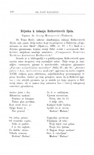 Bilješka k izdanju Relkovićevih Djela / J. Matasović