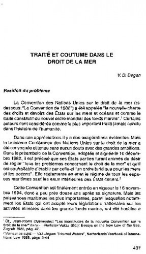 Traité et coutume dans le droit de la mer / V.D. Degan