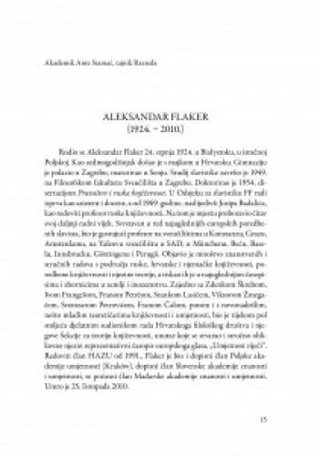 Aleksandar Flaker : (1924.-2010.) / Ante Stamać