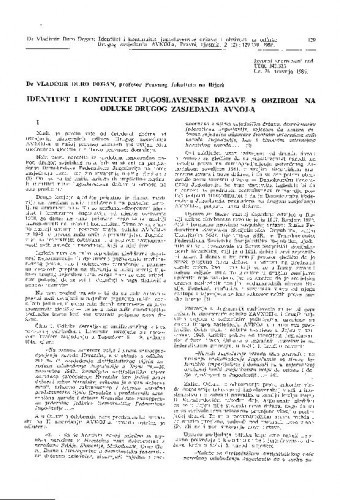 Identitet i kontinuitet jugoslavenske države s obzirom na odluke Drugog zasjedanja AVNOJ-a / Vladimir-Đuro Degan
