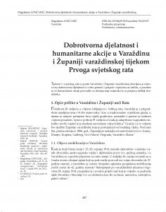 Dobrotvorna djelatnost i humanitarne akcije u Varaždinu i Županiji varaždinskoj tijekom Prvoga svjetskog rata / Magdalena Lončarić