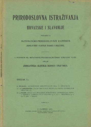 Sv. 7(1915) : potaknuta Matematičko-prirodoslovnim razredom Jugoslavenske akademije znanosti i umjetnosti
