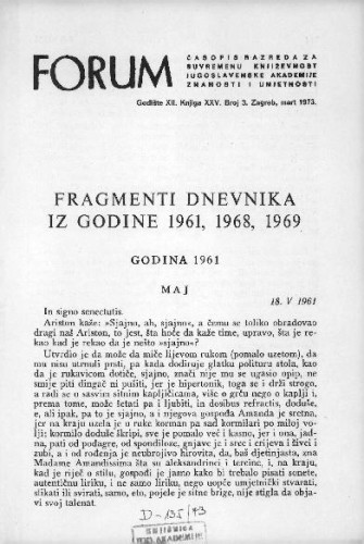 Fragmenti dnevnika iz godine 1961, 1968, 1969 / M. Krleža