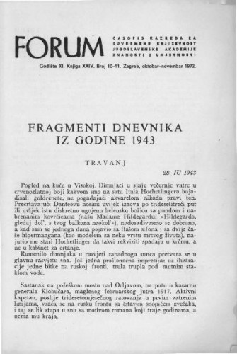 Fragmenti dnevnika iz godine 1943 / M. Krleža
