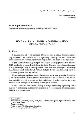 
Novosti u uređenju objektivnog upravnog spora / Inga Vezmar Barlek