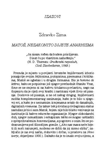Matoš, nezakonito dijete anarhizma / Zdravko Zima