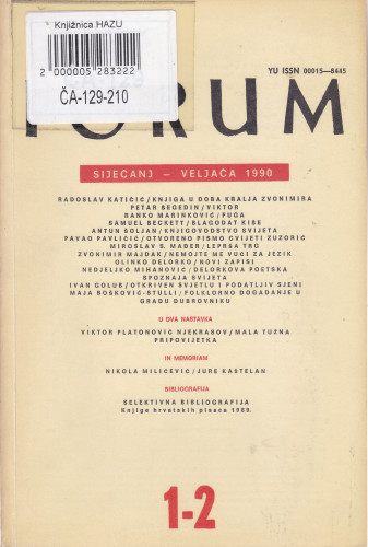 God. 29(1990), knj. 59, br. 1-2 (siječanj-lipanj) / glavni i odgovorni urednik Slavko Mihalić