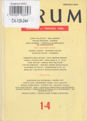 God. 35(1996), knj. 68, br. 1-4 (siječanj/travanj) / glavni i odgovorni urednik Slavko Mihalić ; urednik Dubravko Jelčić