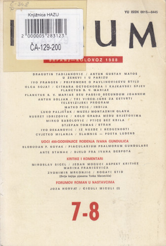 God. 27(1988), knj. 56, br. 7-8 (srpanj-kolovoz) / glavni i odgovorni urednik Slavko Mihalić