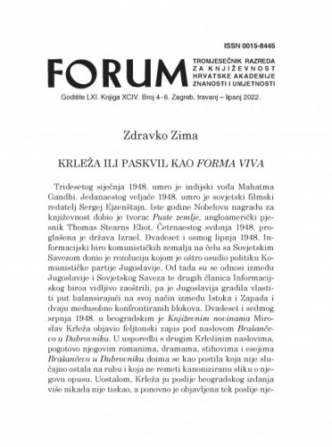 Krleža ili Paskvil  kao Forma viva / Zdravko Zima