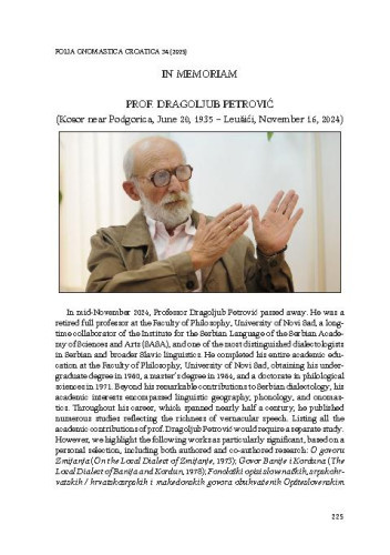 Prof. Dragoljub Petrović (Kosor near Podgorica, June 20, 1935 – Leušići, November 16, 2024) : in memoriam / Dušan R. Stefanović