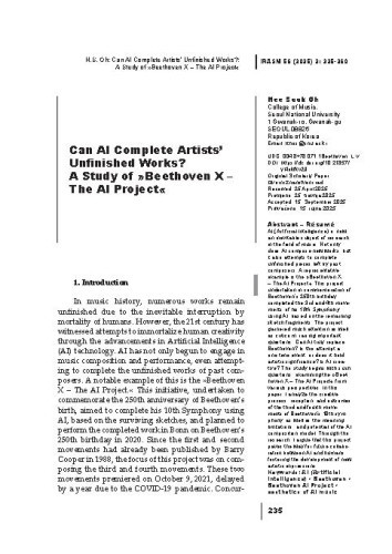 Can AI Complete Artists’ Unfinished Works? A Study of »Beethoven X – The AI Project«
/ Hee Sook Oh