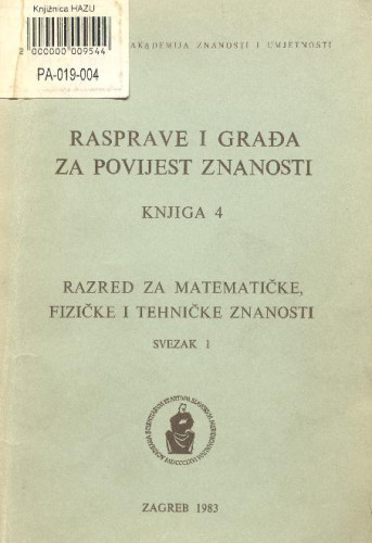 Rasprave i građa za povijest znanosti [4] / urednici Ivan Supek, Žarko Dadić