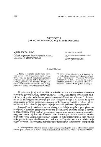Pasticcio i Jarnovićev prilog toj scenskoj formi / Vjera Katalinić