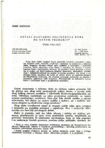 Ostaci nastambi željeznog doba na našem primorju / Šime Batović
