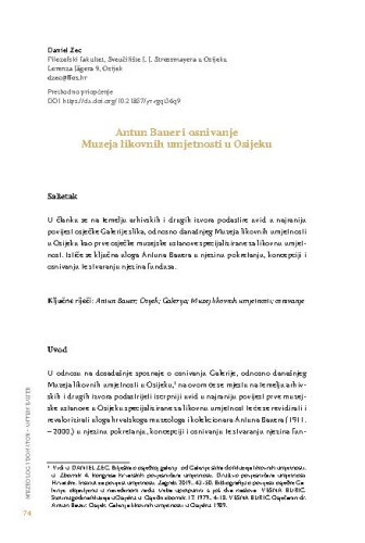 Antun Bauer i osnivanje Muzeja likovnih umjetnosti u Osijeku / Daniel Zec