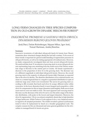 Long-term changes in tree species composition in old-growth Dinaric beech-fir forest / Jurij Diaci, Dušan Roženbergar, Stjepan Mikac, Igor Anić, Tomaž Hartman, Andrej Bončina