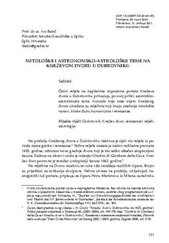 Mitološke i astronomsko-astrološke teme na Kneževom dvoru u Dubrovniku / Ivo Babić