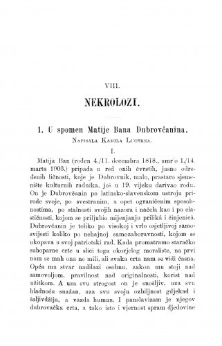 U spomen Matije Bana Dubrovčanina : [Nekrolog.] / K. Lucerna