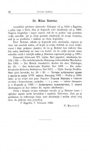 Dr. Milan Rešetar / T. Maretić