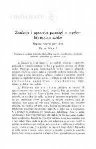 Značenje i upotreba participâ u srpsko-hrvatskom jeziku / A. Musić
