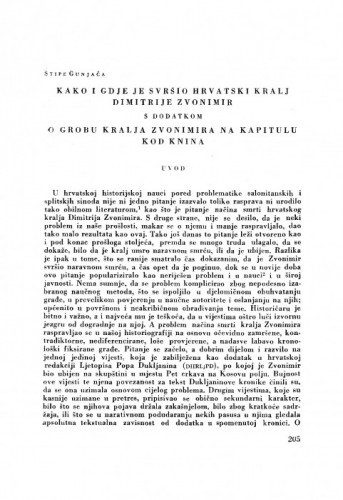 Kako i gdje je svršio hrvatski kralj Dimitrije Zvonimir, s dodatkom: O grobu kralja Zvonimira na Kaptolu kod Knina / S. Gunjača