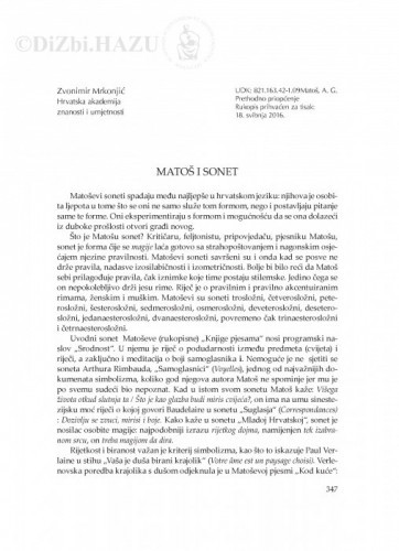 Matoš i sonet / Zvonimir Mrkonjić