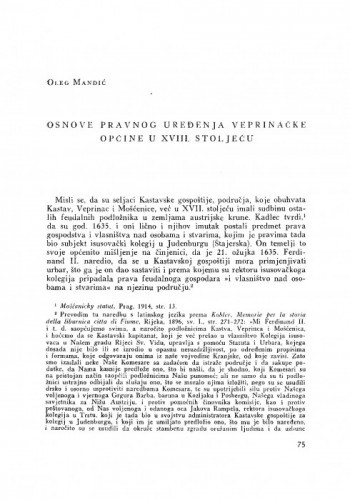 Osnove pravnog uređenja Veprinačke općine u XVIII. stoljeću / O. Mandić