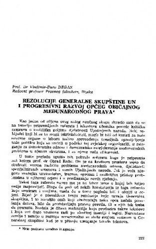 Rezolucije Generalne skupštine UN i progresivni razvoj općeg običajnog međunarodnog prava / Vladimir-Đuro Degan
