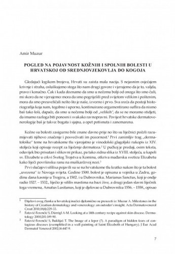 Pogled na pojavnost kožnih i spolnih bolesti u Hrvatskoj od srednjovjekovlja do Kogoja / Amir Muzur