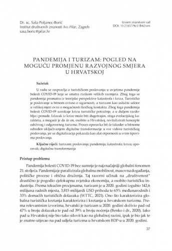 Pandemija i turizam: pogled na moguću promjenu razvojnog smjera u Hrvatskoj / Saša Poljanec-Borić
