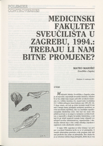 Medicinski fakultet Sveučilišta u Zagrebu, 1994. : trebaju li nam bitne promjene? / Matko Marušić